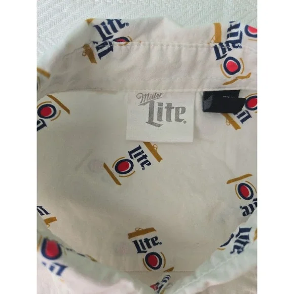 Miller Lite Beer Can Print Button Up Short Sleeve Shirt Men's Medium - Picture 3 of 8